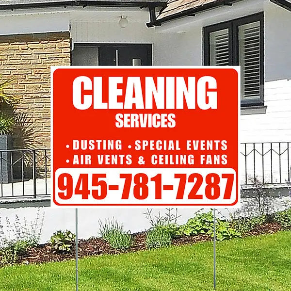 Cleaners/Maids Signs - Cleaning Services - Dusting, Special Events, Air Vents & Ceiling Fans - Plain White Chili Red Design YardSigns.com