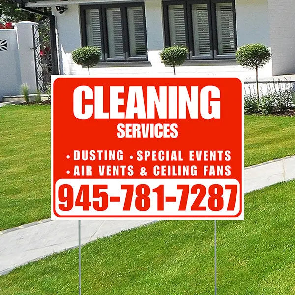 Cleaners/Maids Signs - Cleaning Services - Dusting, Special Events, Air Vents & Ceiling Fans - Plain White Chili Red Design YardSigns.com