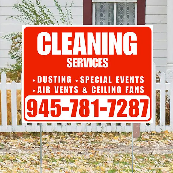 Cleaners/Maids Signs - Cleaning Services - Dusting, Special Events, Air Vents & Ceiling Fans - Plain White Chili Red Design YardSigns.com