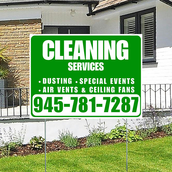 Cleaners/Maids Signs - Cleaning Services - Dusting, Special Events, Air Vents & Ceiling Fans - Plain White Green Design - YardSigns.com
