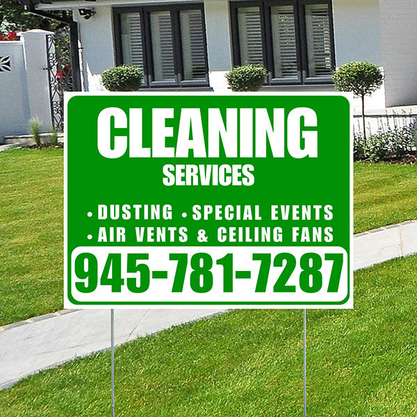 Cleaners/Maids Signs - Cleaning Services - Dusting, Special Events, Air Vents & Ceiling Fans - Plain White Green Design - YardSigns.com