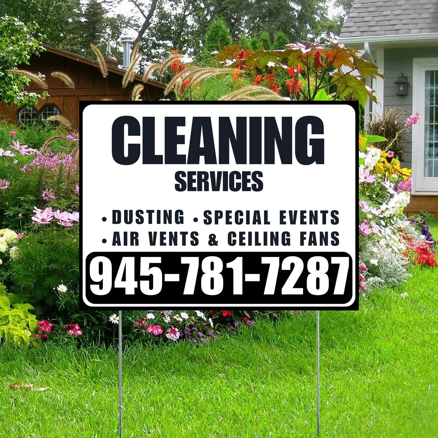 Cleaners/Maids Signs - Cleaning Services - Dusting, Special Events, Air Vents & Ceiling Fans - Plain White Black Design YardSigns.com
