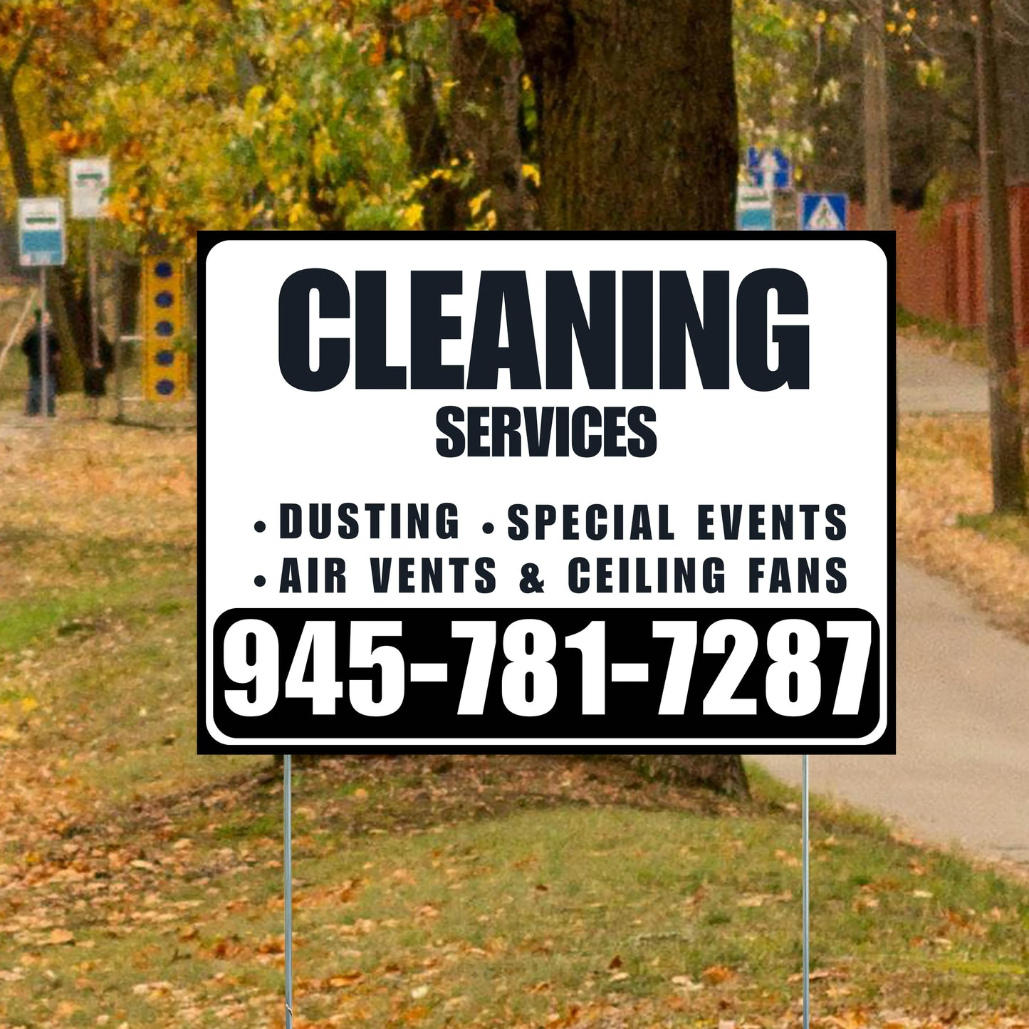 Cleaners/Maids Signs - Cleaning Services - Dusting, Special Events, Air Vents & Ceiling Fans - Plain White Black Design YardSigns.com
