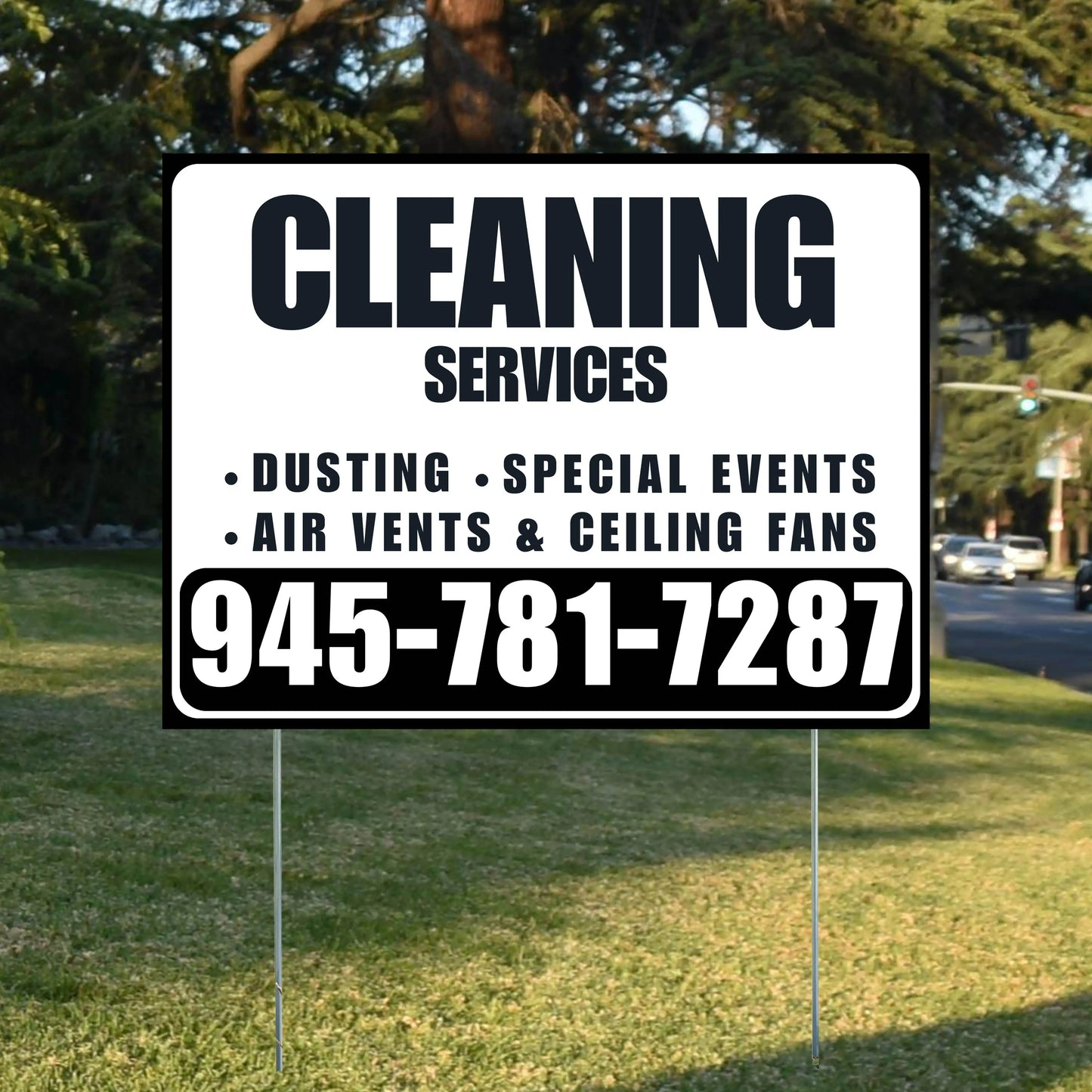 Cleaners/Maids Signs - Cleaning Services - Dusting, Special Events, Air Vents & Ceiling Fans - Plain White Black Design YardSigns.com