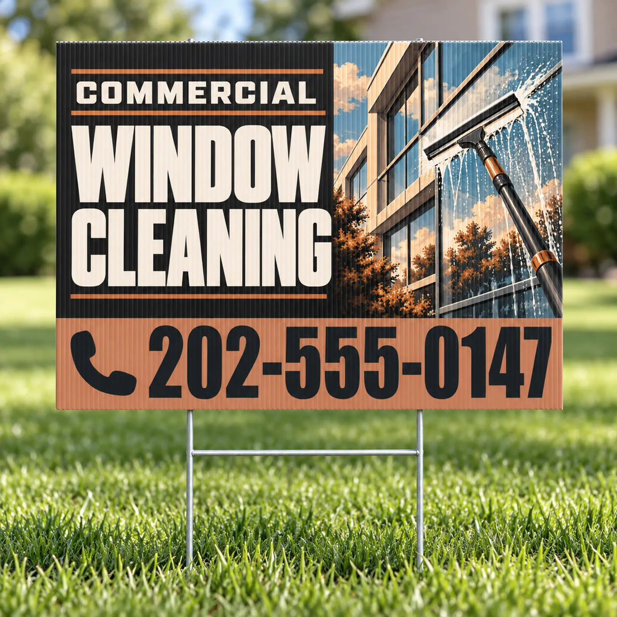 Expert Window Cleaning Services - Commercial Window Cleaning Yard Sign - Charcoal & Copper - 24 x 18