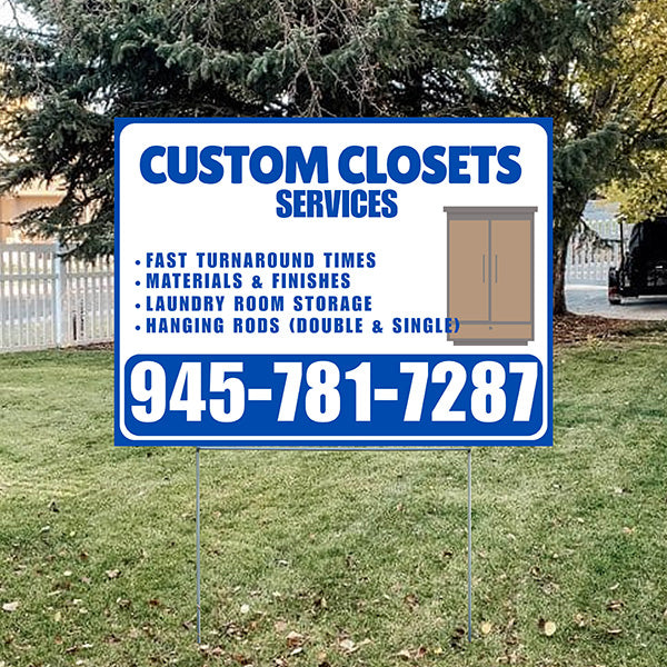 Custom Closets - Fast Turnaround Times, Materials & Finishes, Laundry Room Storage, Hanging Rods (Double & Single) - Plain Blue White Design - YardSigns.com