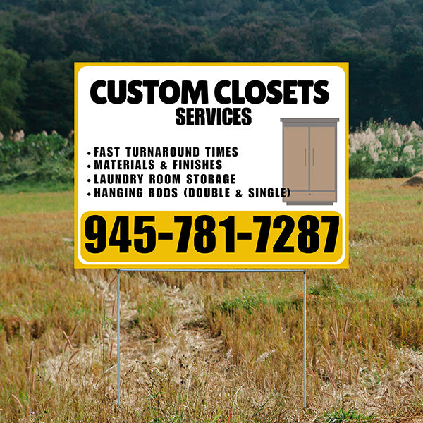 Custom Closets - Fast Turnaround Times, Materials & Finishes, Laundry Room Storage, Hanging Rods (Double & Single) - Plain Mustard Gold White Design - YardSigns.com
