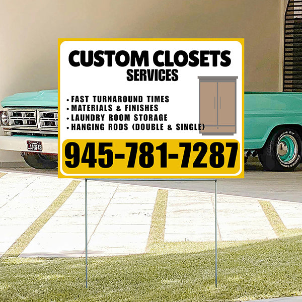 Custom Closets - Fast Turnaround Times, Materials & Finishes, Laundry Room Storage, Hanging Rods (Double & Single) - Plain Mustard Gold White Design - YardSigns.com