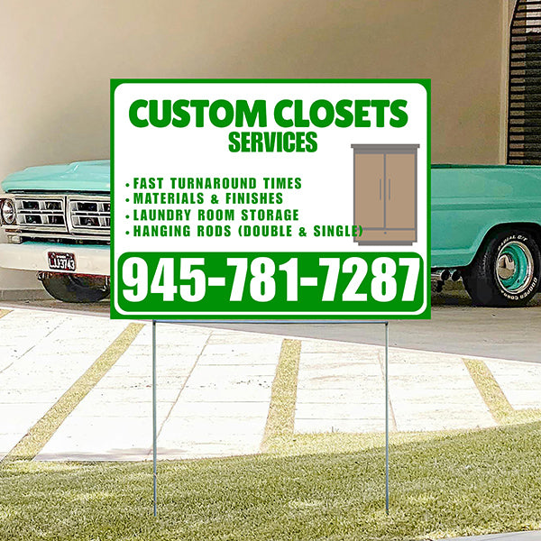 Custom Closets - Fast Turnaround Times, Materials & Finishes, Laundry Room Storage, Hanging Rods (Double & Single) - Plain Green White Design - YardSigns.com