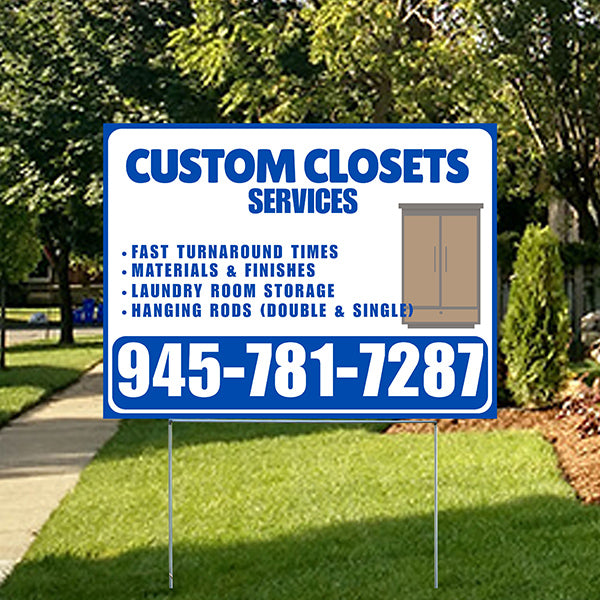 Custom Closets - Fast Turnaround Times, Materials & Finishes, Laundry Room Storage, Hanging Rods (Double & Single) - Plain Blue White Design - YardSigns.com