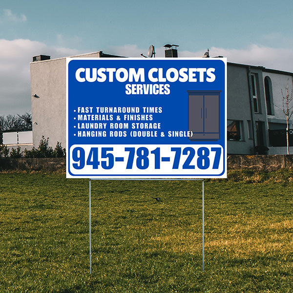 Custom Closets - Fast Turnaround Times, Materials & Finishes, Laundry Room Storage, Hanging Rods (Double & Single) - Plain White Blue Design - YardSigns.com