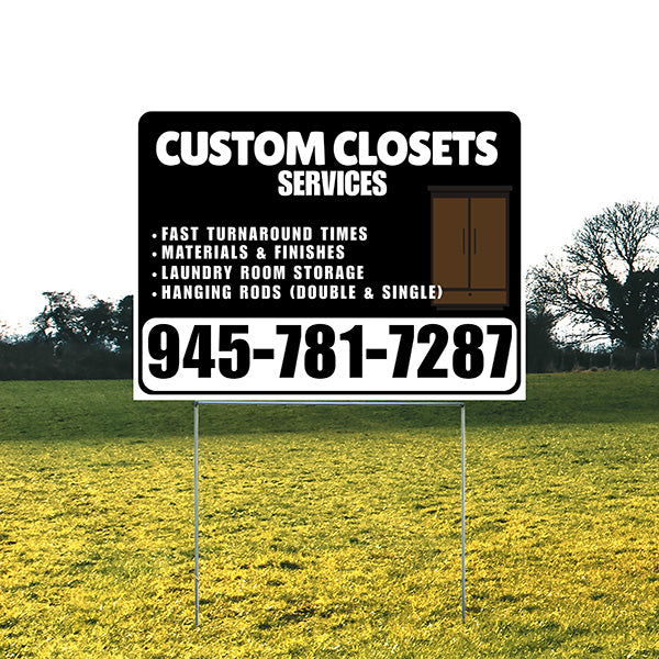 Custom Closets - Fast Turnaround Times, Materials & Finishes, Laundry Room Storage, Hanging Rods (Double & Single) - Plain White Black Design - YardSigns.com