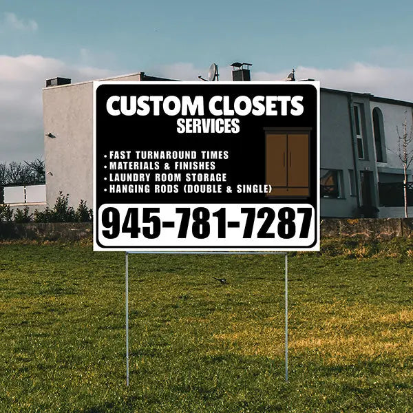 Custom Closets - Fast Turnaround Times, Materials & Finishes, Laundry Room Storage, Hanging Rods (Double & Single) - Plain White Black Design - YardSigns.com