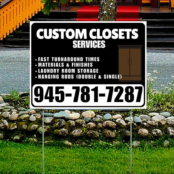 Custom Closets - Fast Turnaround Times, Materials & Finishes, Laundry Room Storage, Hanging Rods (Double & Single) - Plain White Black Design - YardSigns.com