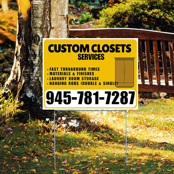 Custom Closets - Fast Turnaround Times, Materials & Finishes, Laundry Room Storage, Hanging Rods (Double & Single) - Plain White Mustard Gold Design - YardSigns.com