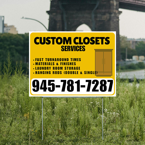 Custom Closets - Fast Turnaround Times, Materials & Finishes, Laundry Room Storage, Hanging Rods (Double & Single) - Plain White Mustard Gold Design - YardSigns.com