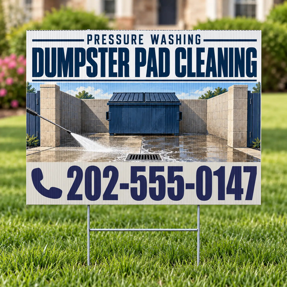 Pressure Washing - Dumpster Pad Cleaning Yard Sign - Indigo & Stone - 24 x 18
