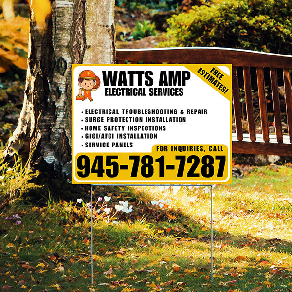 Electricians - Electrical troubleshooting & repair, Surge protection installation, Home safety inspections, GFCI/AFCI installation, Service panels - Free Estimates! - Plain Mustard Gold White Design - YardSigns.com