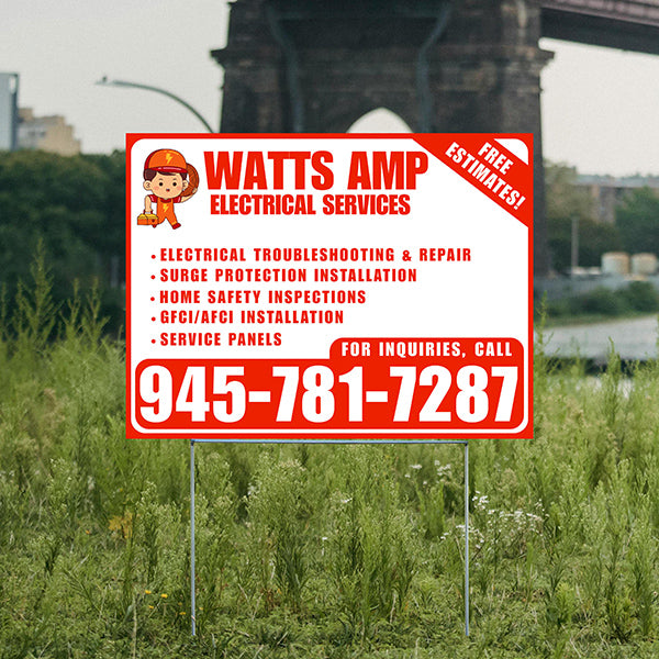 Electricians - Electrical troubleshooting & repair, Surge protection installation, Home safety inspections, GFCI/AFCI installation, Service panels - Free Estimates! - Plain Chili Red White Design - YardSigns.com