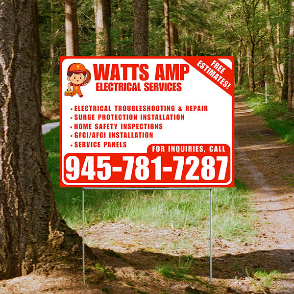 Electricians - Electrical troubleshooting & repair, Surge protection installation, Home safety inspections, GFCI/AFCI installation, Service panels - Free Estimates! - Plain Chili Red White Design - YardSigns.com
