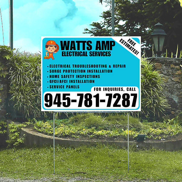 Electricians - Electrical troubleshooting & repair, Surge protection installation, Home safety inspections, GFCI/AFCI installation, Service panels - Free Estimates! - Plain White Aqua Blue Design - YardSigns.com