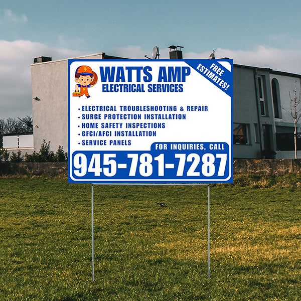 Electricians - Electrical troubleshooting & repair, Surge protection installation, Home safety inspections, GFCI/AFCI installation, Service panels - Free Estimates! - Plain Blue White Design - YardSigns.com