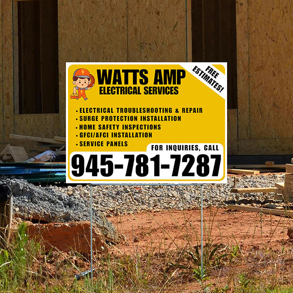 Electricians - Electrical troubleshooting & repair, Surge protection installation, Home safety inspections, GFCI/AFCI installation, Service panels - Free Estimates! - Plain White Mustard Gold Design - YardSigns.com