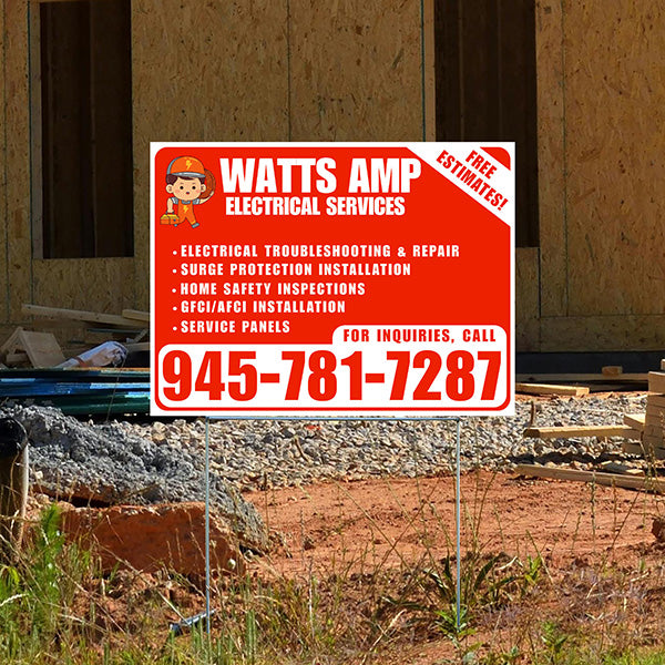 Electricians - Electrical troubleshooting & repair, Surge protection installation, Home safety inspections, GFCI/AFCI installation, Service panels - Free Estimates! - Plain White Chili Red Design - YardSigns.com
