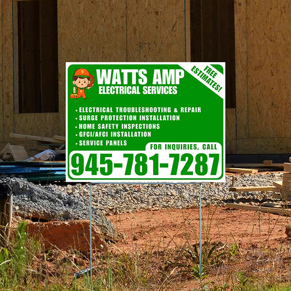 Electricians - Electrical troubleshooting & repair, Surge protection installation, Home safety inspections, GFCI/AFCI installation, Service panels - Free Estimates! - Plain White Green Design - YardSigns.com