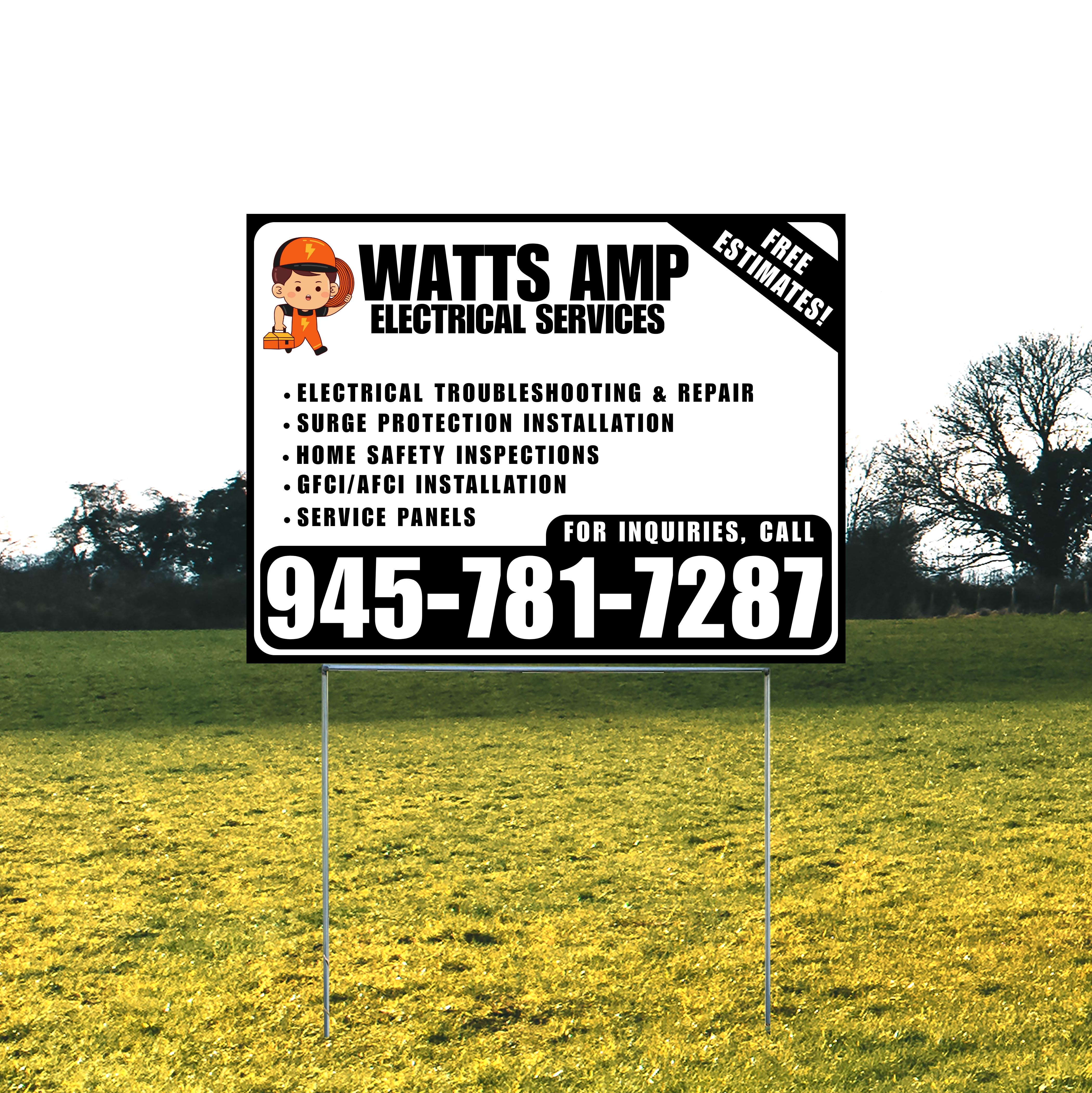 Electricians - Electrical troubleshooting & repair, Surge protection installation, Home safety inspections, GFCI/AFCI installation, Service panels - Free Estimates! - Plain Black White Design - YardSigns.com