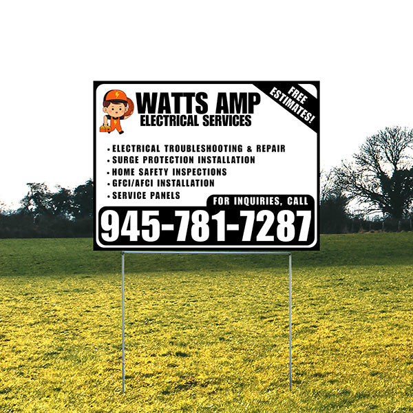 Electricians - Electrical troubleshooting & repair, Surge protection installation, Home safety inspections, GFCI/AFCI installation, Service panels - Free Estimates! - Plain Black White Design - YardSigns.com