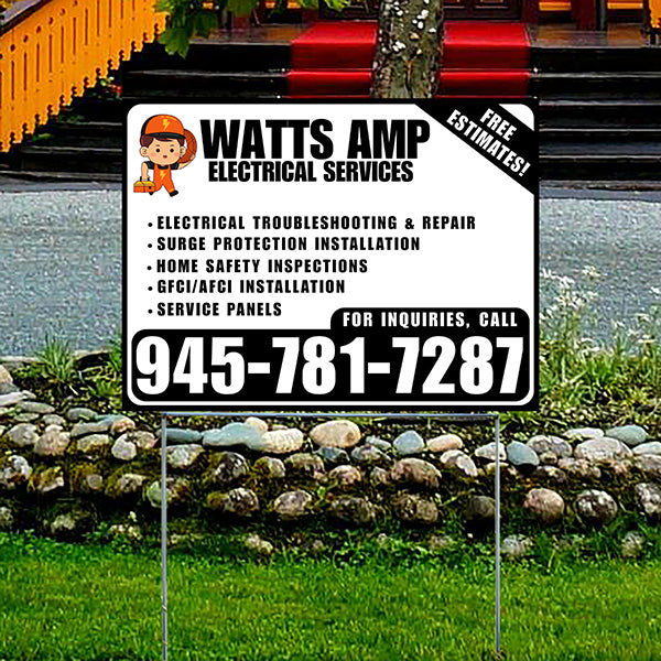 Electricians - Electrical troubleshooting & repair, Surge protection installation, Home safety inspections, GFCI/AFCI installation, Service panels - Free Estimates! - Plain Black White Design - YardSigns.com