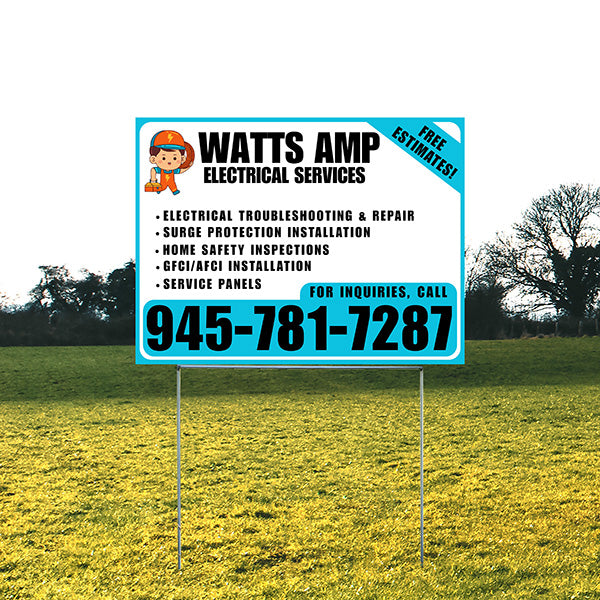 Electricians - Electrical troubleshooting & repair, Surge protection installation, Home safety inspections, GFCI/AFCI installation, Service panels - Free Estimates! - Plain Aqua Blue White Design - YardSigns.com