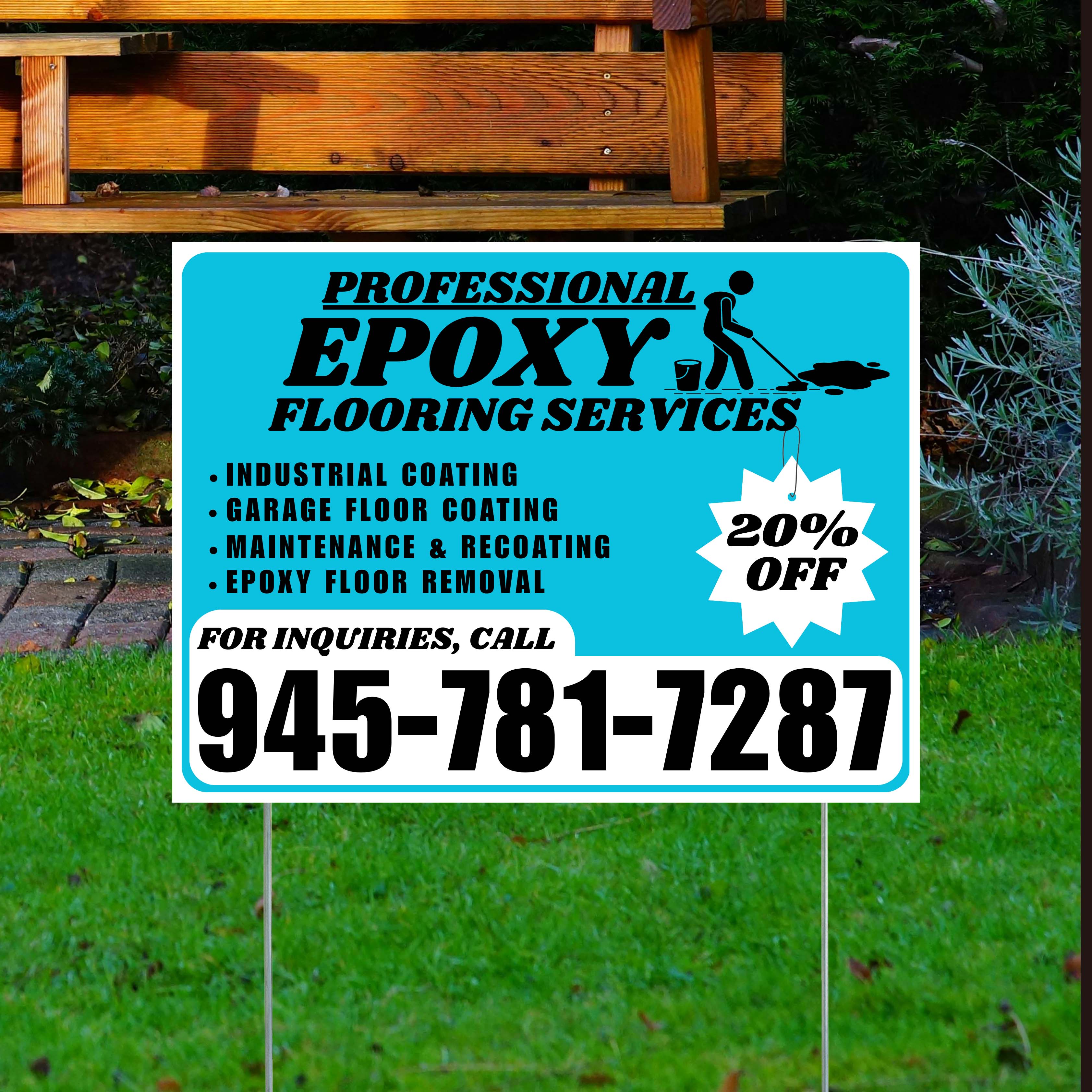 Epoxy Flooring Services - Industrial Coating, Garage Floor Coating, Maintenance & Recoating, Epoxy Floor Removal with Discount Tag - Plain White Mustard Gold Design - YardSigns.com