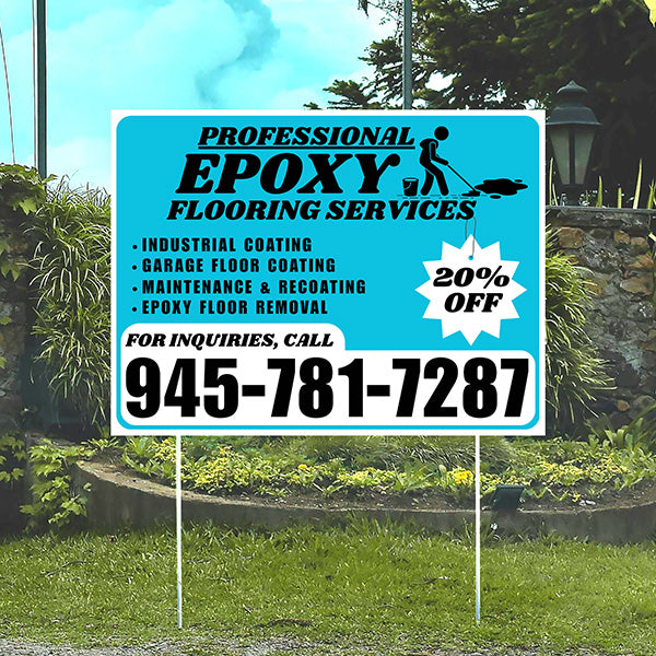 Epoxy Flooring Services - Industrial Coating, Garage Floor Coating, Maintenance & Recoating, Epoxy Floor Removal with Discount Tag - Plain White Mustard Gold Design - YardSigns.com