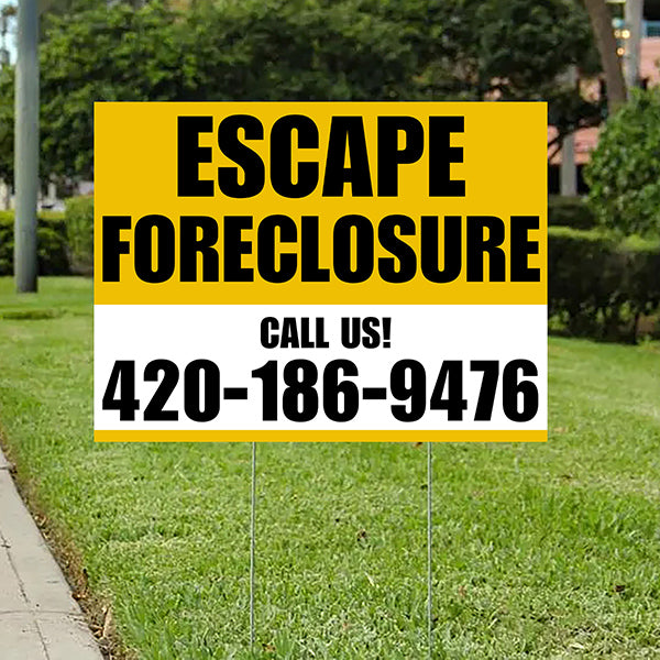 Real Estate - Escape Foreclosure - Plain Mustard Gold White Design - YardSigns.com