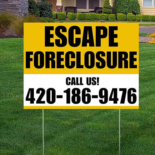 Real Estate - Escape Foreclosure - Plain Mustard Gold White Design - YardSigns.com