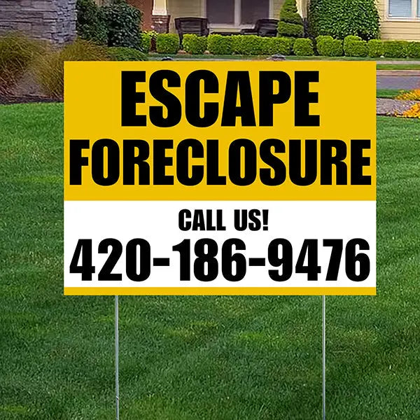 Real Estate - Escape Foreclosure - Plain Mustard Gold White Design YardSigns.com