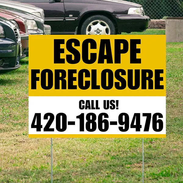 Real Estate - Escape Foreclosure - Plain Mustard Gold White Design YardSigns.com