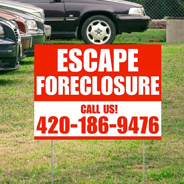 Real Estate - Escape Foreclosure - Plain Chili Red White Design YardSigns.com