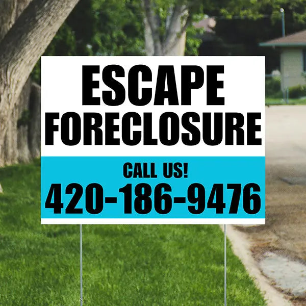 Real Estate - Escape Foreclosure - Plain White Aqua Blue Design YardSigns.com