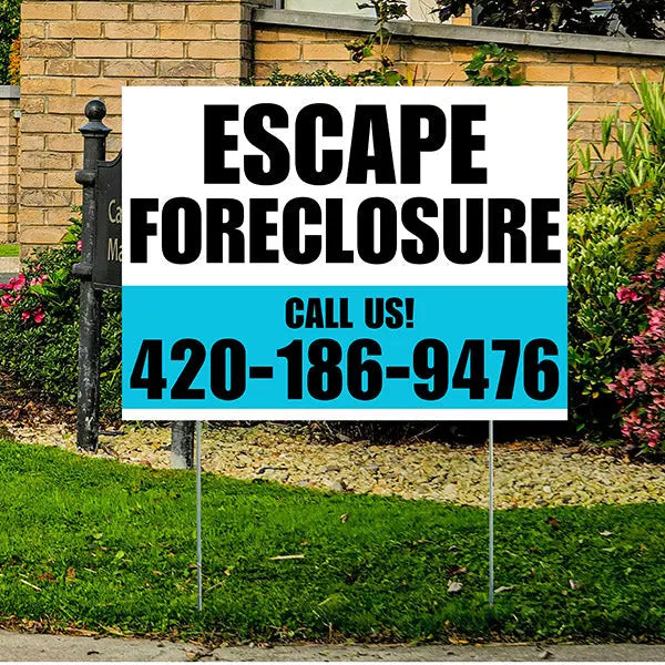 Real Estate - Escape Foreclosure - Plain White Aqua Blue Design YardSigns.com