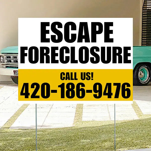 Real Estate - Escape Foreclosure - Plain White Mustard Gold Design YardSigns.com
