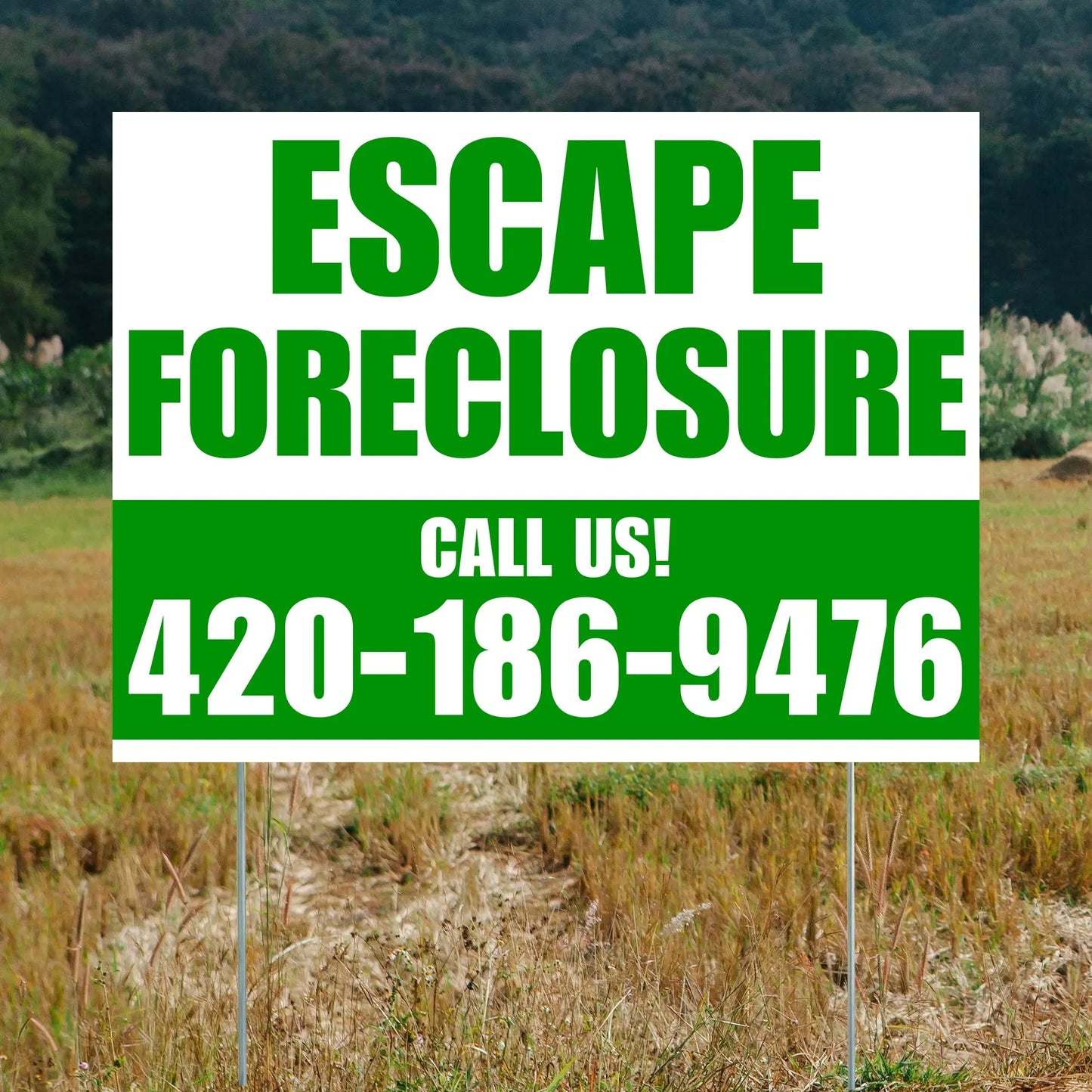 Real Estate - Escape Foreclosure - Plain White Green Design YardSigns.com