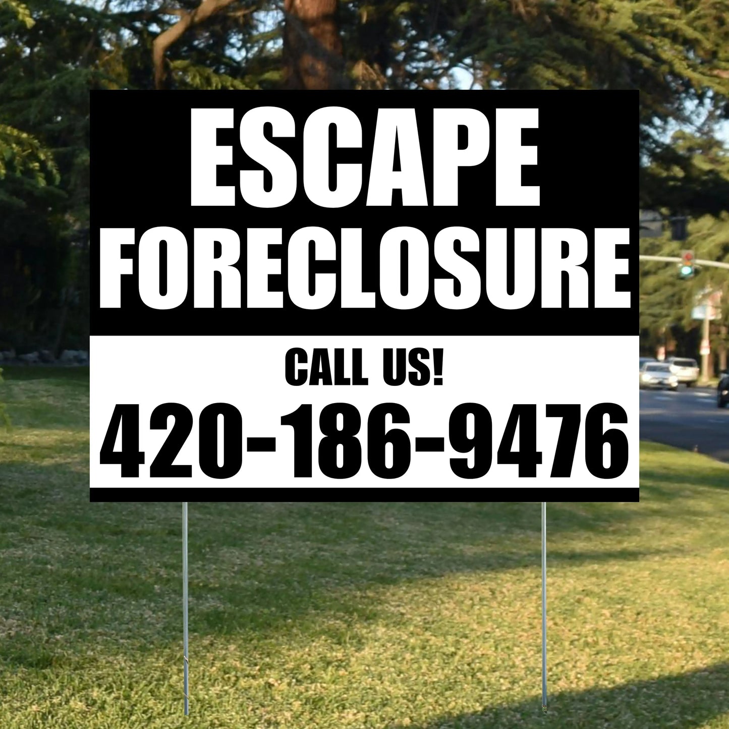 Real Estate - Escape Foreclosure - Round Coners - Elegant Black YardSigns.com