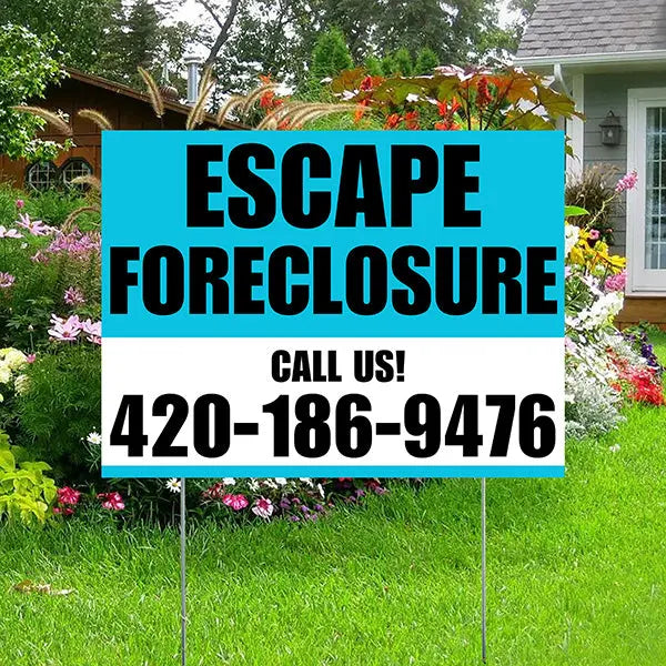 Real Estate - Escape Foreclosure - Plain Aqua Blue White Design YardSigns.com