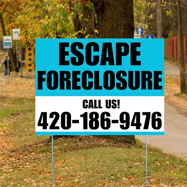 Real Estate - Escape Foreclosure - Plain Aqua Blue White Design YardSigns.com