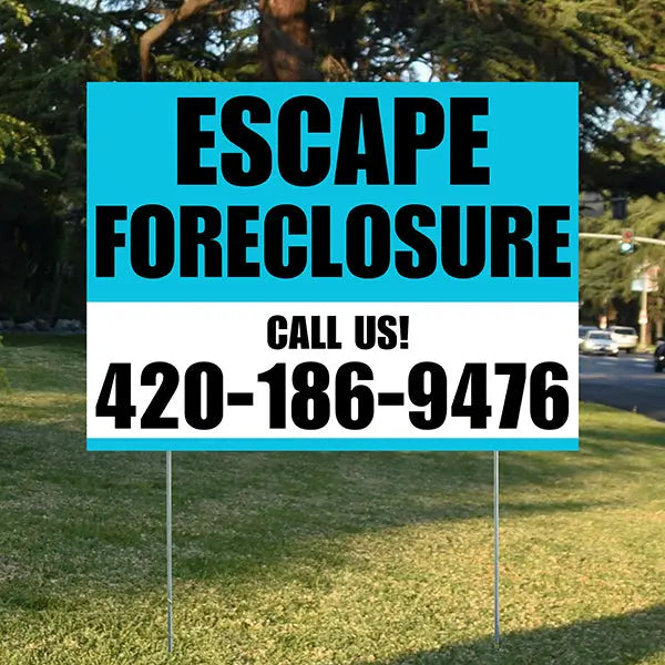Real Estate - Escape Foreclosure - Plain Aqua Blue White Design YardSigns.com