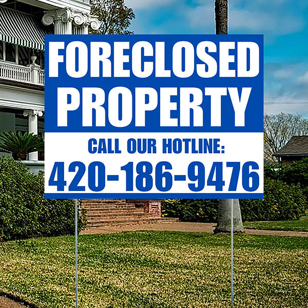 Real Estate - Foreclosed Property - Plain Blue White Design - YardSigns.com