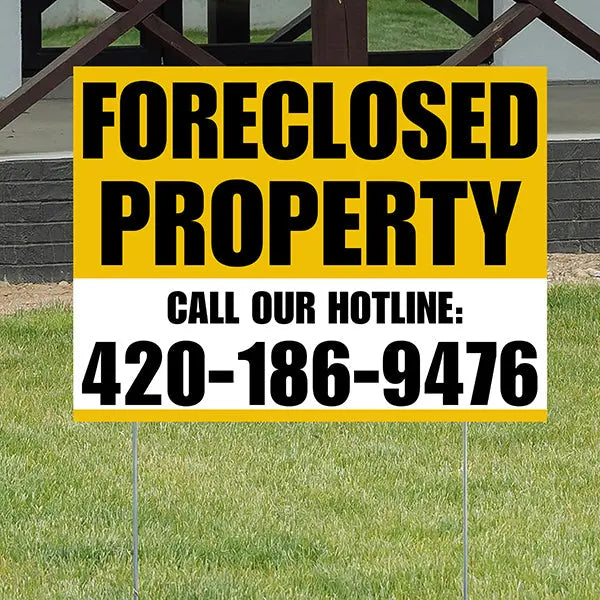 Real Estate - Foreclosed Property - Plain Mustard Gold White Design YardSigns.com